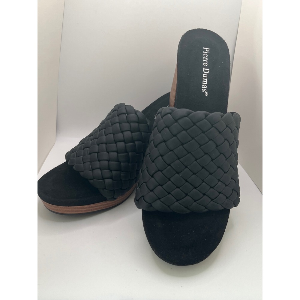 Pierre Dumas Morgen-6 Woven Chunky Heel Mules Sandal Women 9 Black Boho Chic